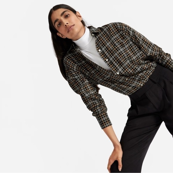Everlane Women's Size 00 Lightweight Flannel Oversized Button Down Shirt Plaid - Picture 3 of 13